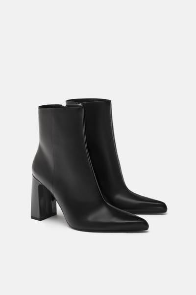 Black Square Toe Block Heel Boots