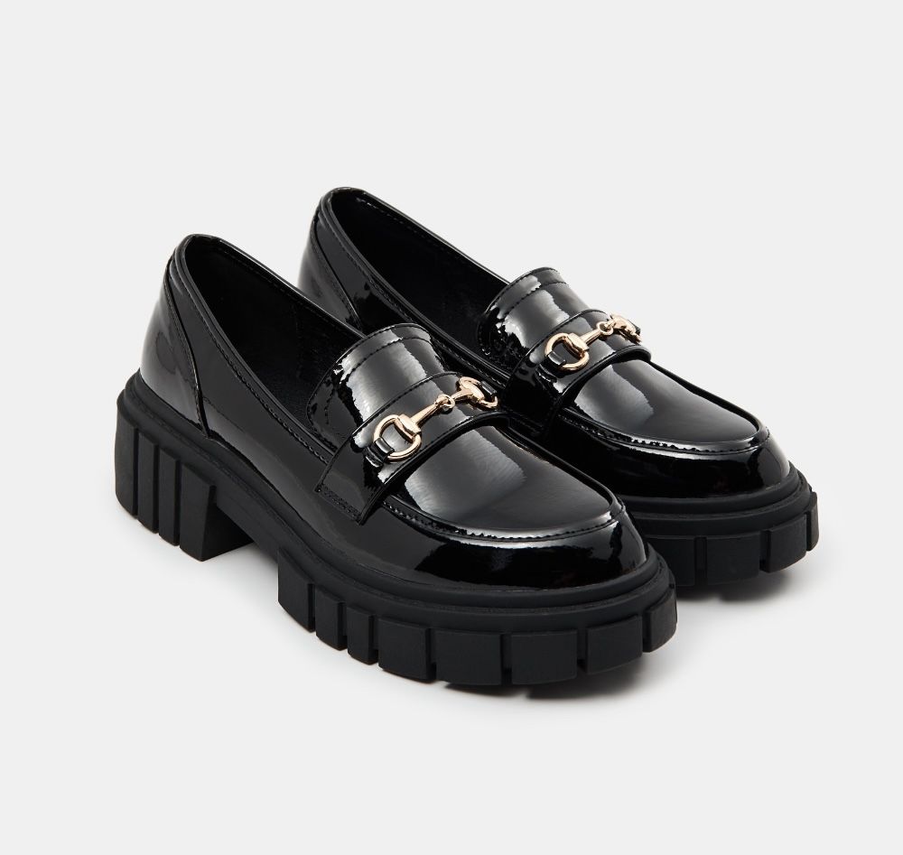 Black Patent Chunky Sole Loafers