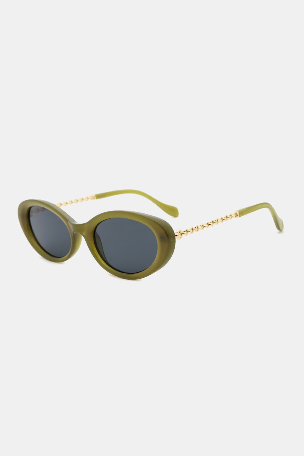 Olive Green Oval Chain Temple Sunglasses