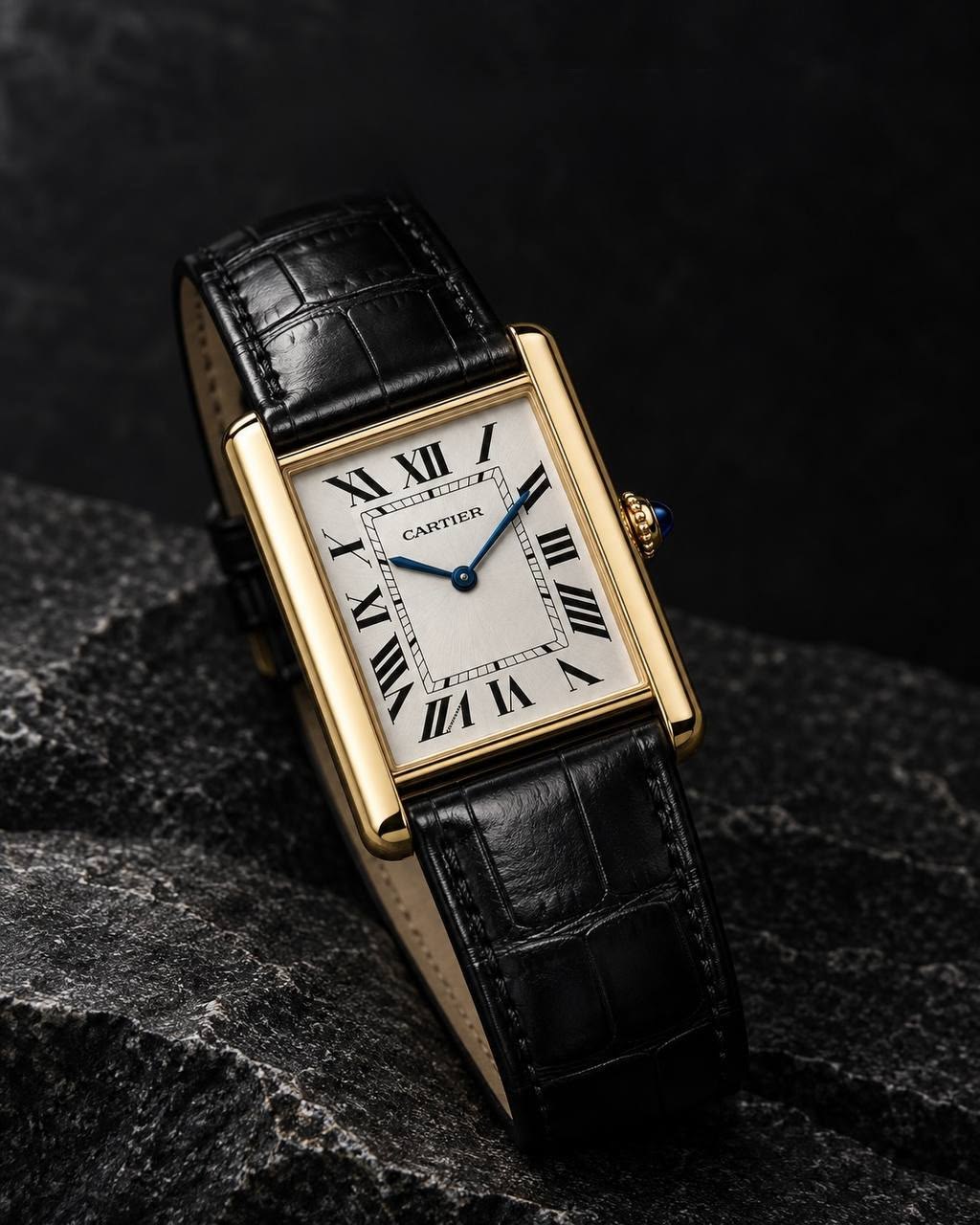Retro Silver Tank Roman Dial Leather Watch