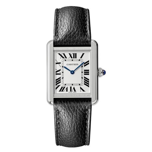 Retro Silver Tank Roman Dial Leather Watch