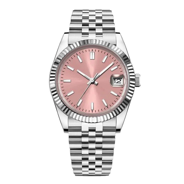 Fluted Bezel Jubilee Pastel Salmon Dial Watch