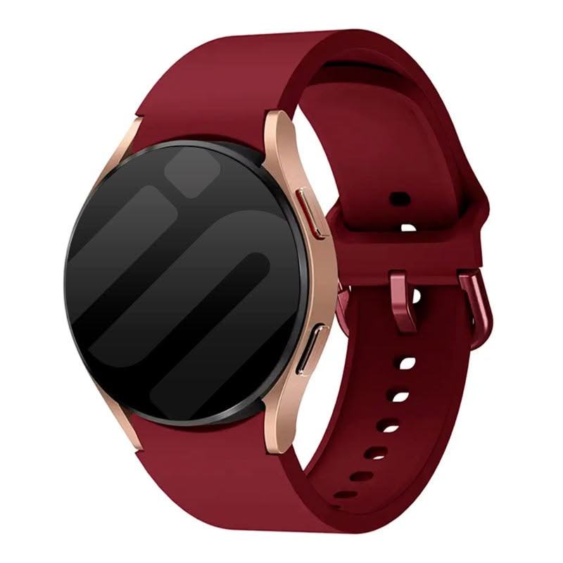 Rose Gold Round Smartwatch With Burgundy Silicone Strap