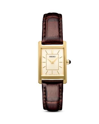 Vintage Gold Petite Tank Leather Dress Watch