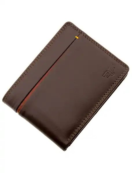 Vertical Espresso Leather Wallet With Front Slip Pocket