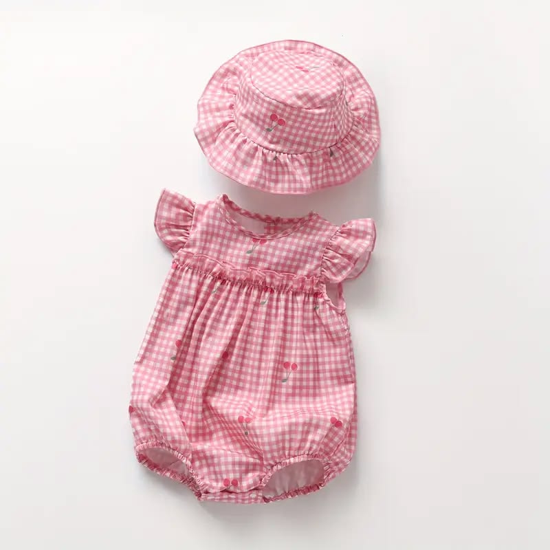 Pink Gingham Ice Cream Romper Dress