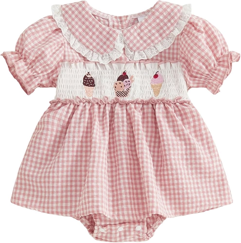 Pink Gingham Ice Cream Romper Dress