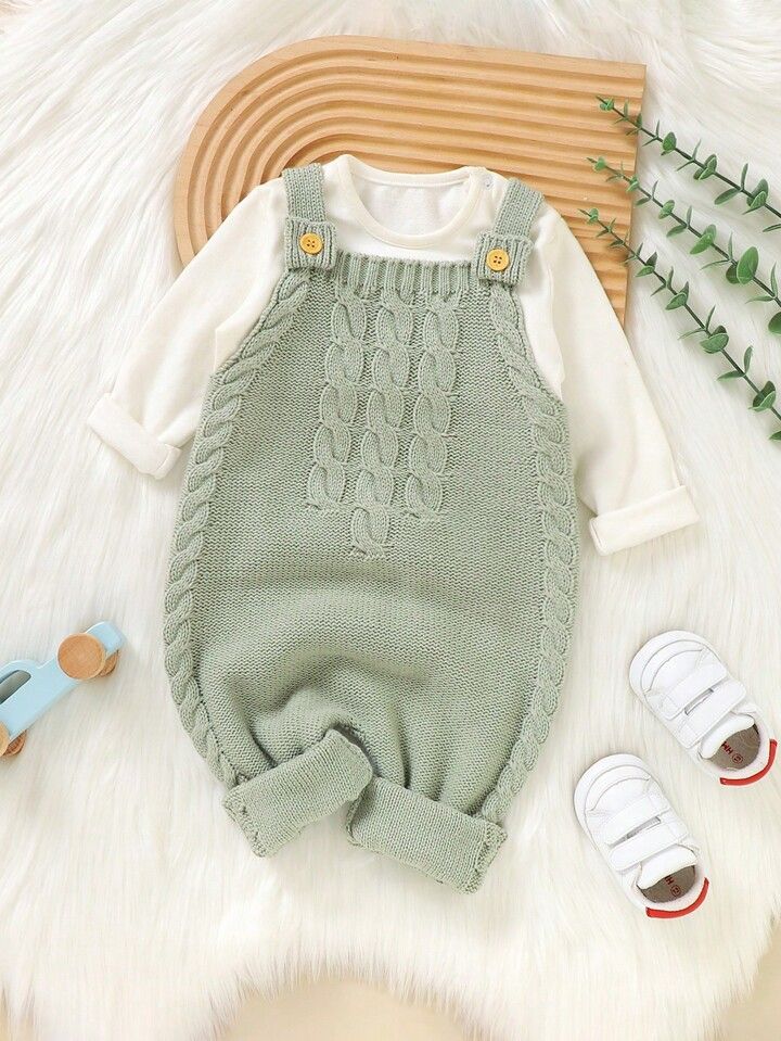 Sage Green Baby Overall Romper Set