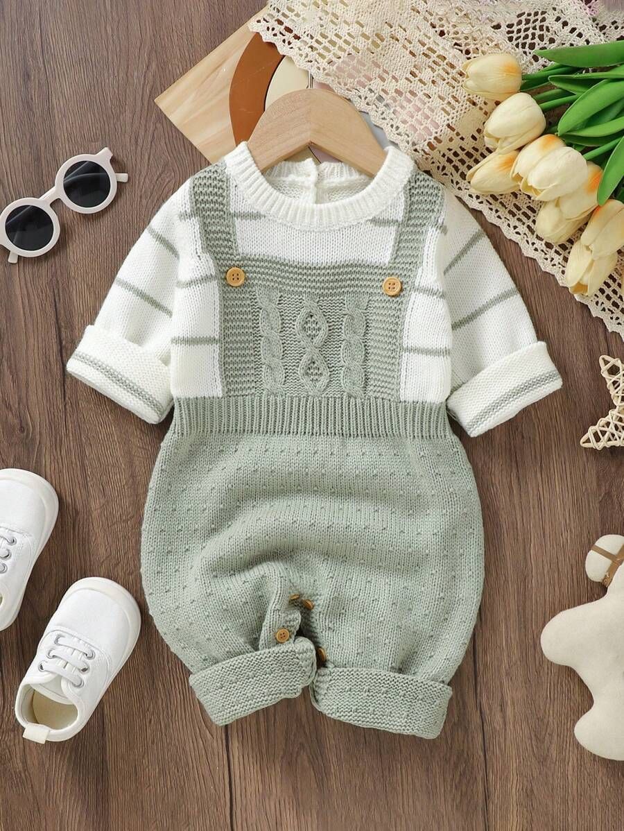 Sage Green Baby Overall Romper Set