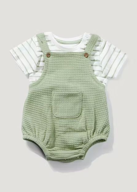 Sage Green Baby Overall Romper Set