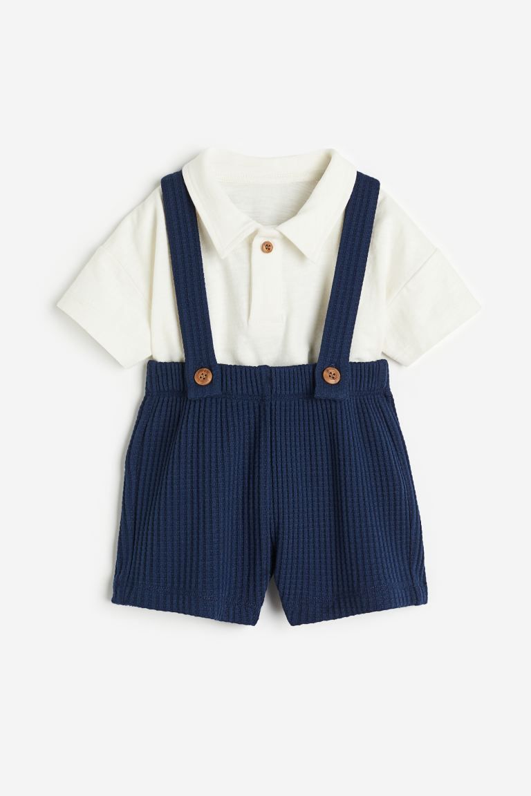 Navy Blue Suspender Shorts Set