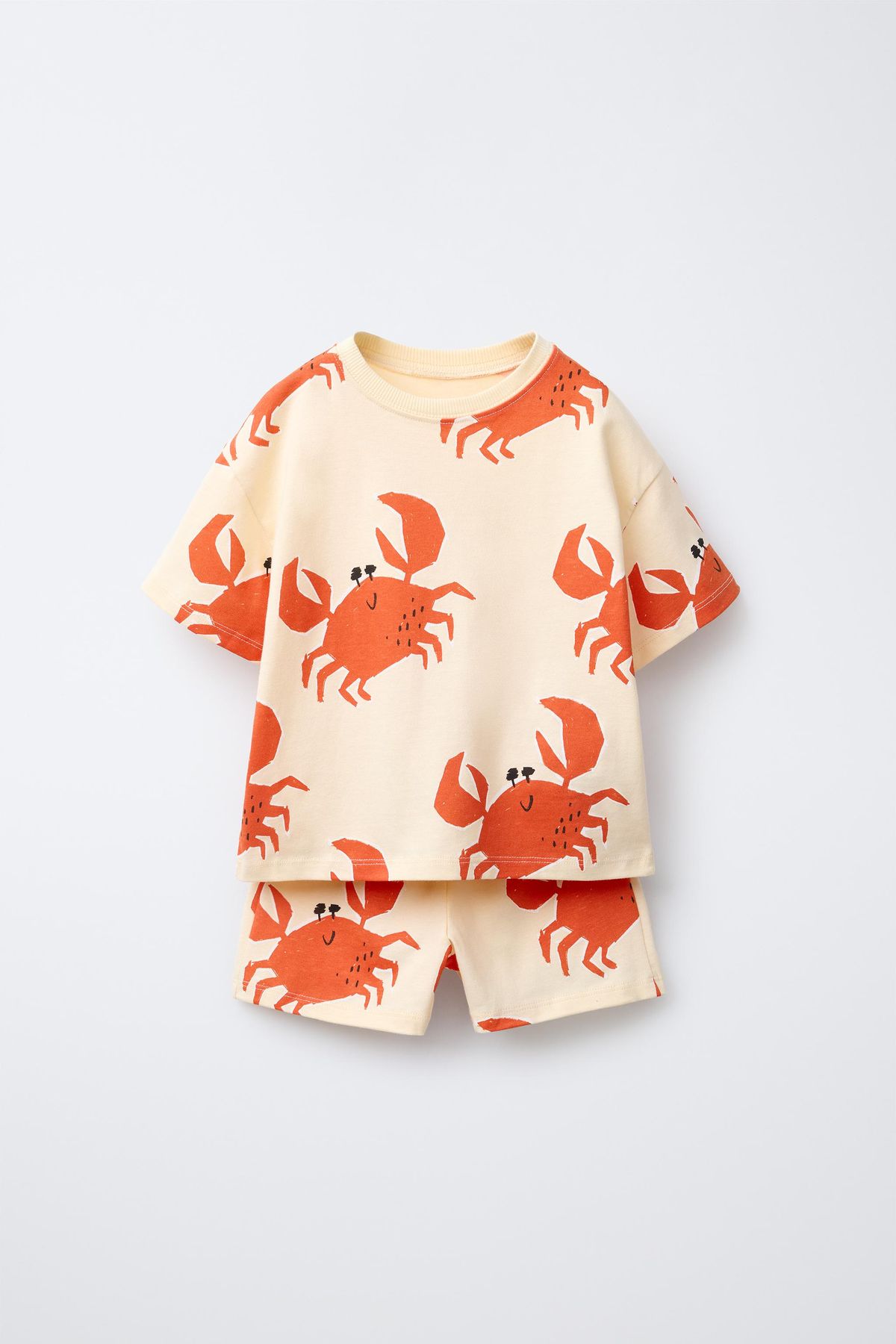 Cream Crab Print T-Shirt & Shorts Set