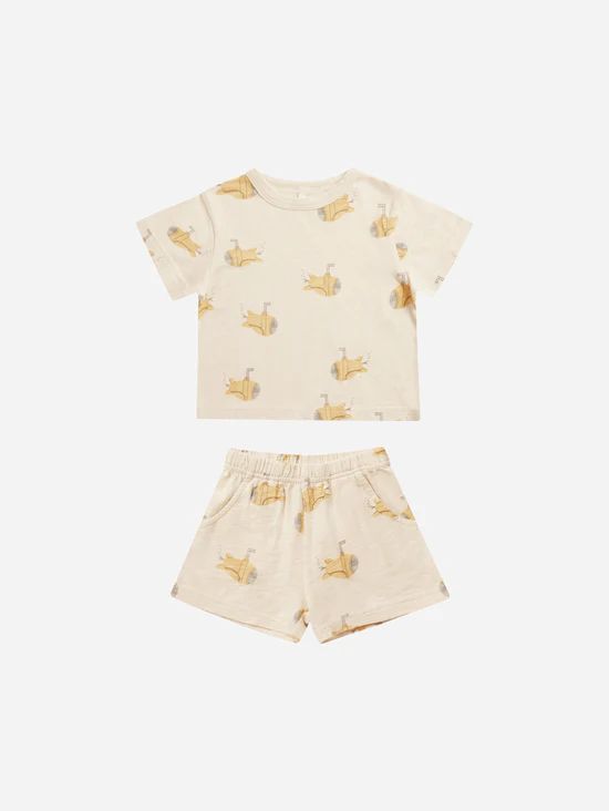 Cream Banana Print T-Shirt & Shorts Set