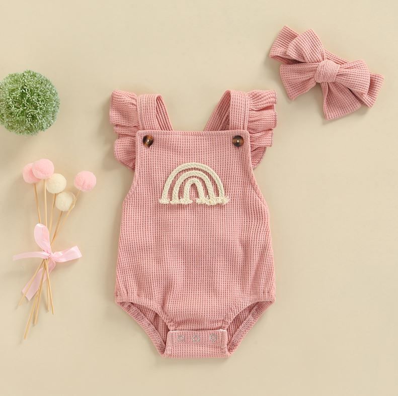Pink Rainbow Ruffle Romper with Bow