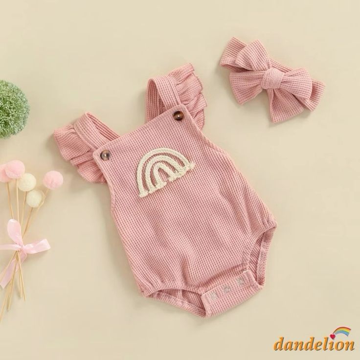 Pink Rainbow Ruffle Romper with Bow