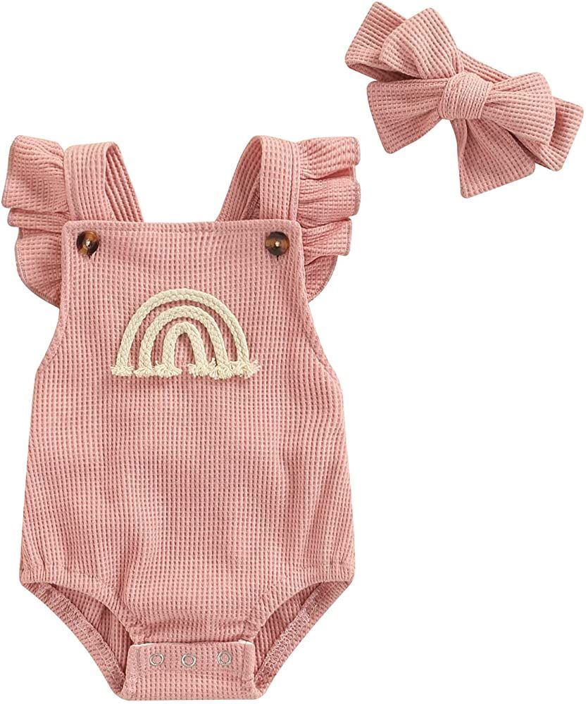 Pink Rainbow Ruffle Romper with Bow