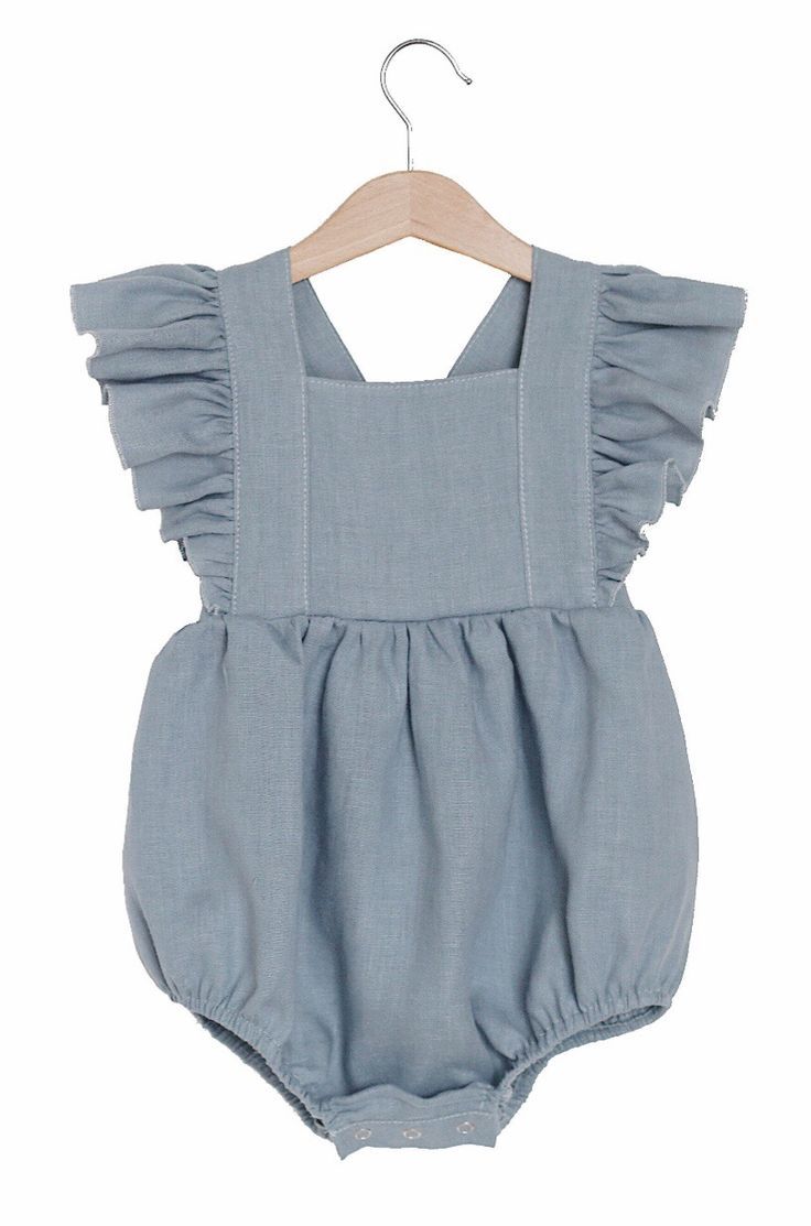 Sky Blue Smocked Romper with Headband