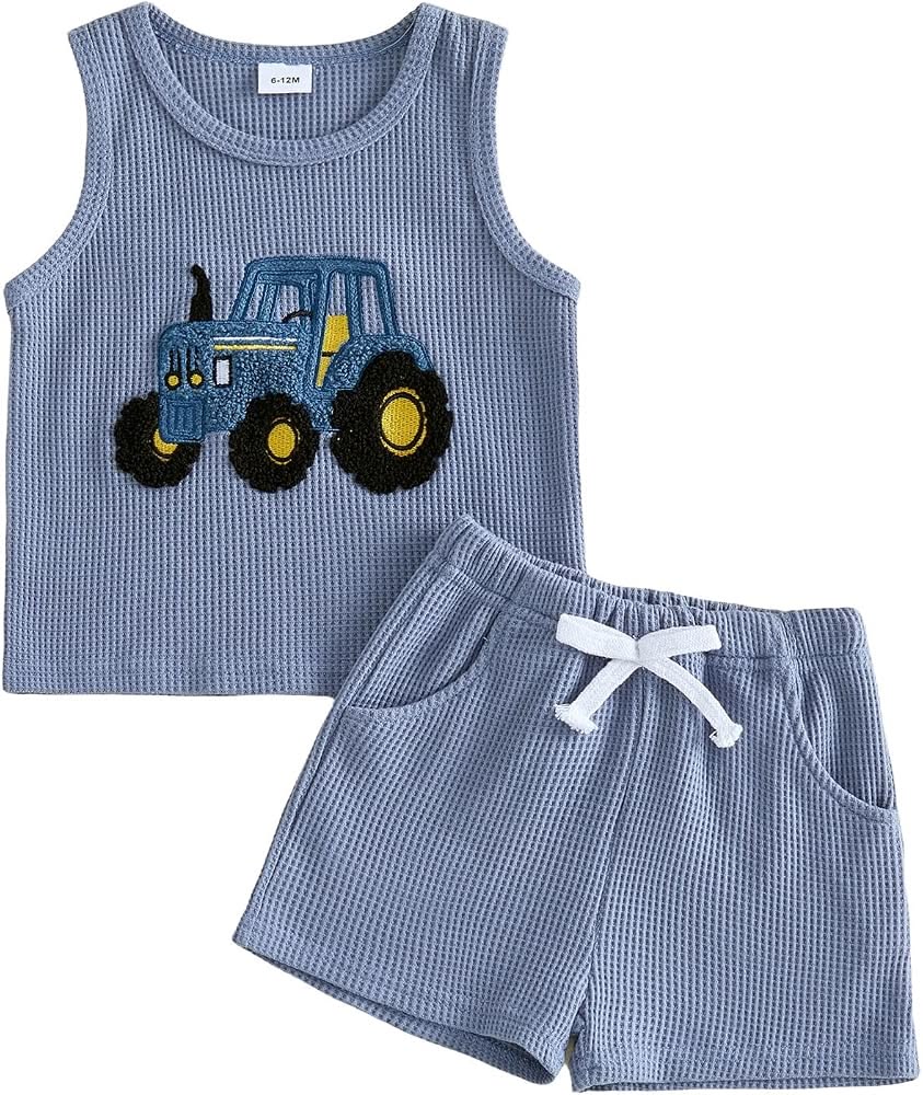 Blue Tractor Tank Top & Shorts Set