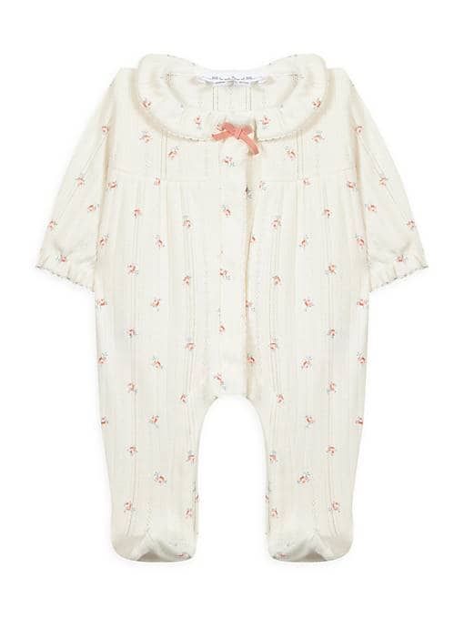 Cream Floral Collared Baby Jumpsuit