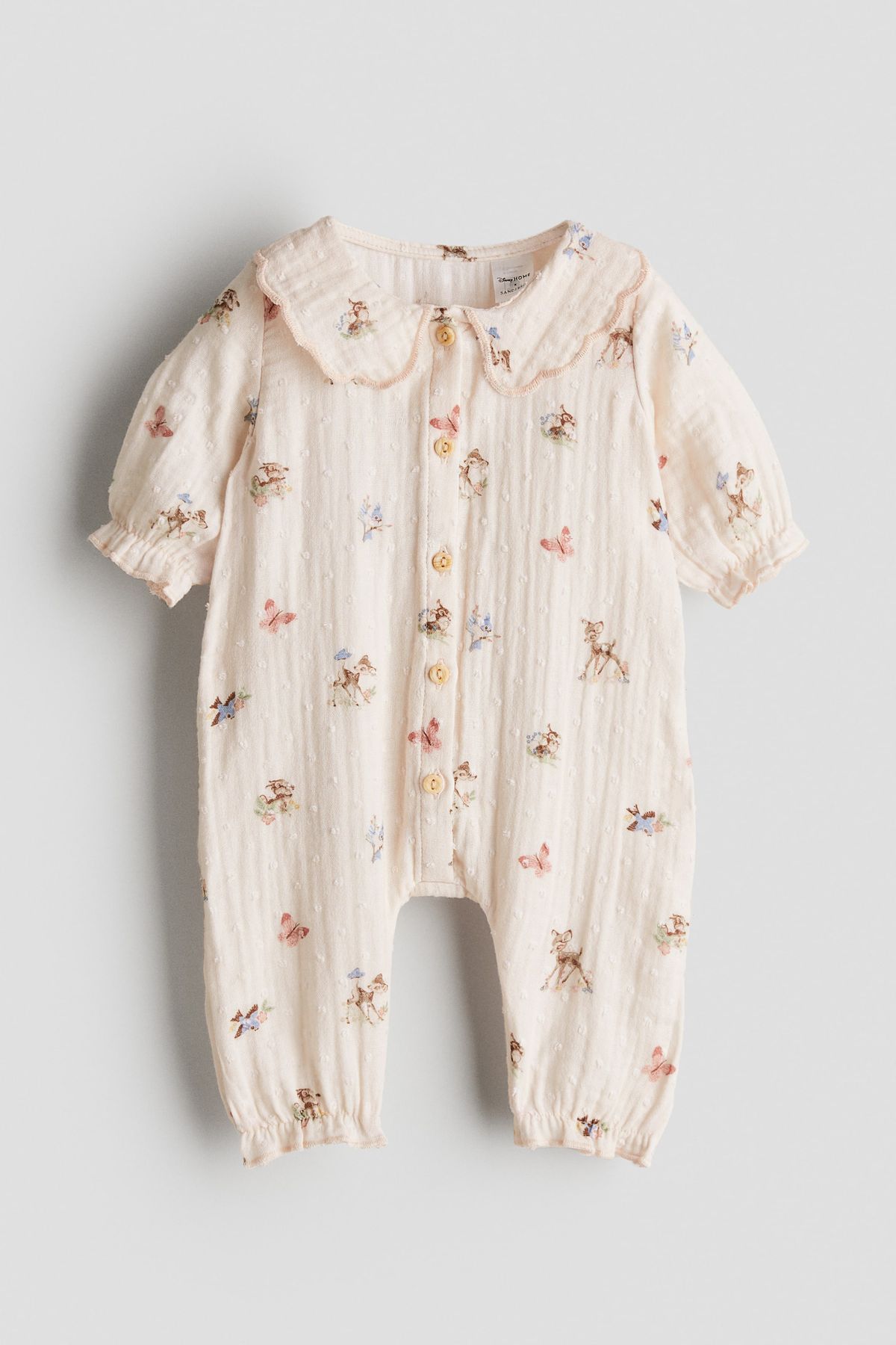 Cream Floral Collared Baby Jumpsuit