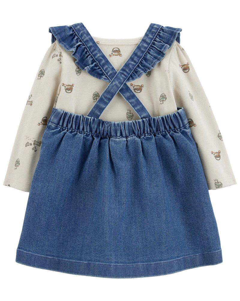 Denim Floral Pinafore Dress with Top
