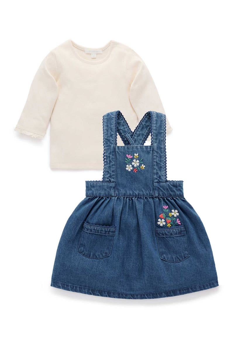 Denim Floral Pinafore Dress with Top