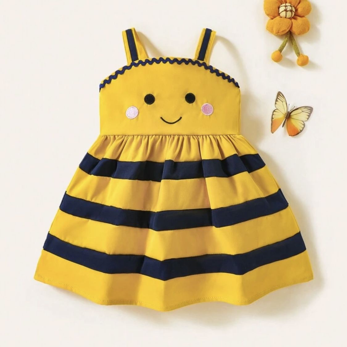Yellow Bee Stripe Baby Dress