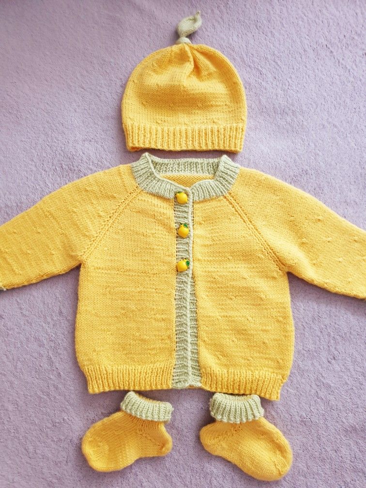 Mustard Knitted Baby Cardigan Set