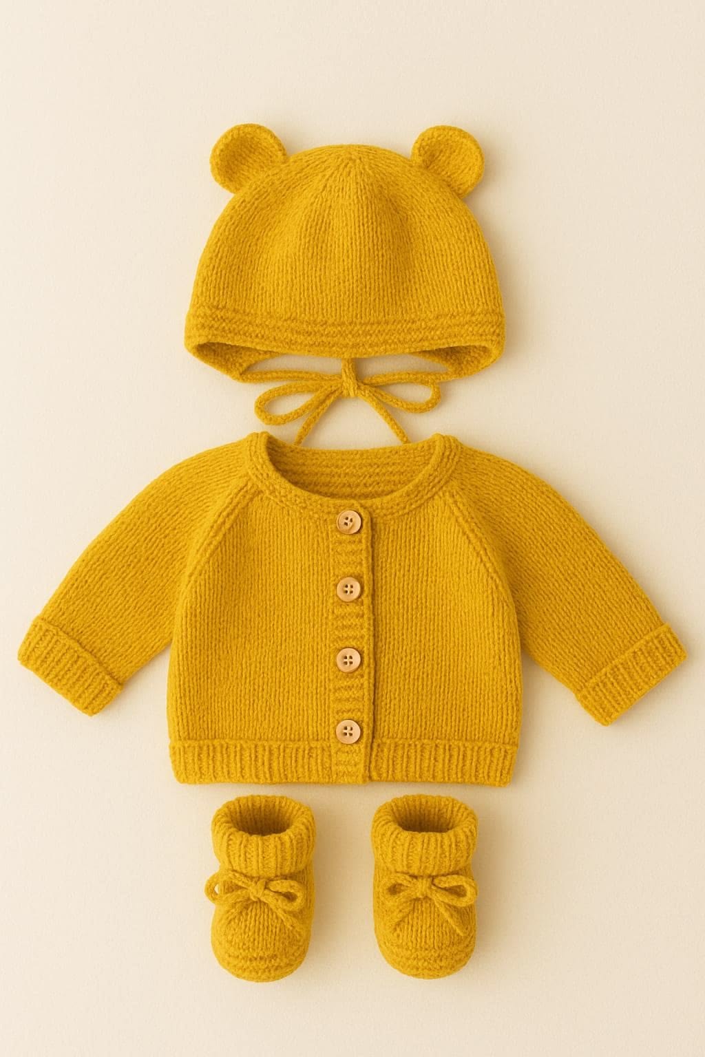 Mustard Knitted Baby Cardigan Set