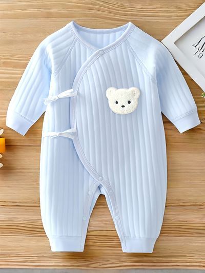 Light Blue Ribbed Bear Baby Sleepsuit