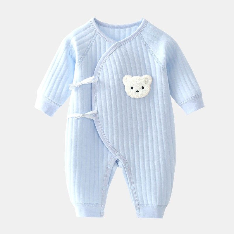 Light Blue Ribbed Bear Baby Sleepsuit