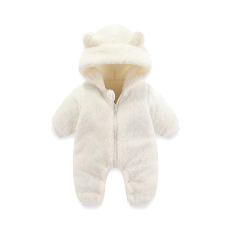 Cream Teddy Bear Fleece Baby Romper