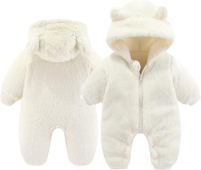 Cream Teddy Bear Fleece Baby Romper