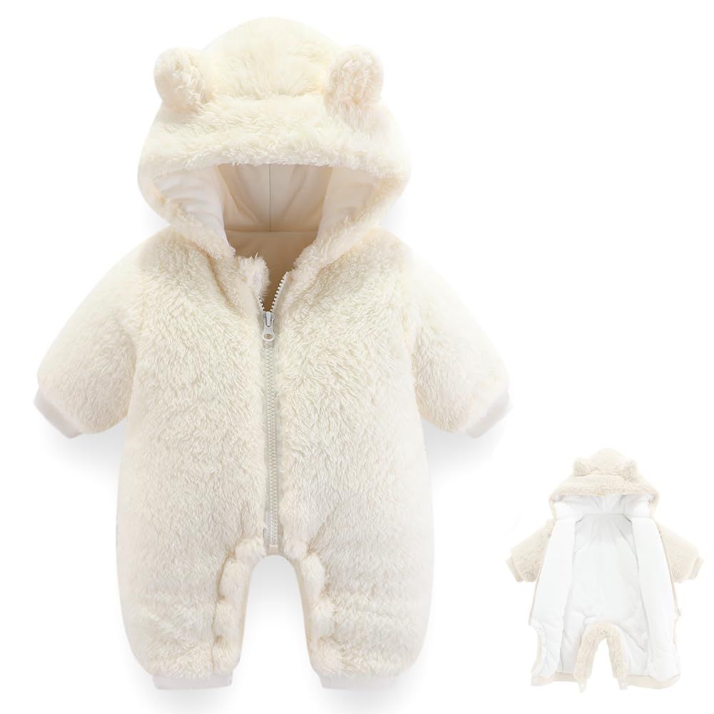 Cream Teddy Bear Fleece Baby Romper