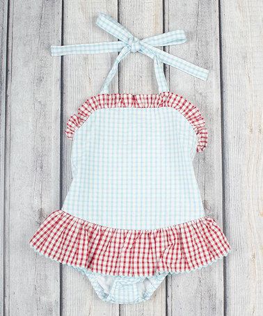 Blue Gingham Seaside Baby Romper