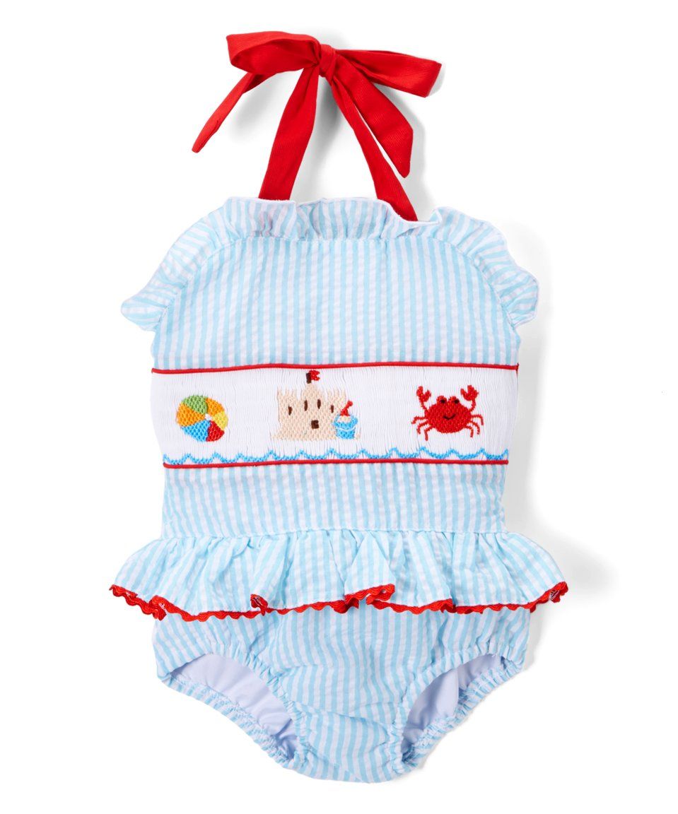 Blue Gingham Seaside Baby Romper