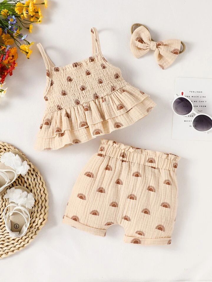 White Floral Smocked Baby Top & Shorts Set