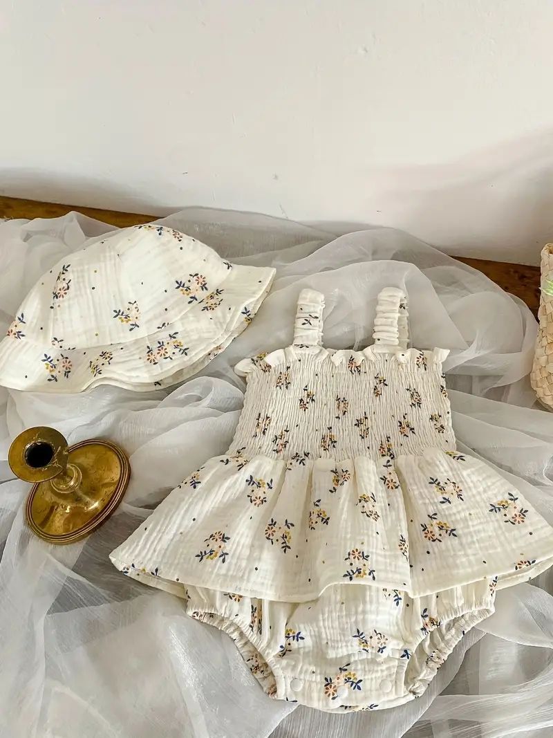 White Floral Smocked Baby Top & Shorts Set