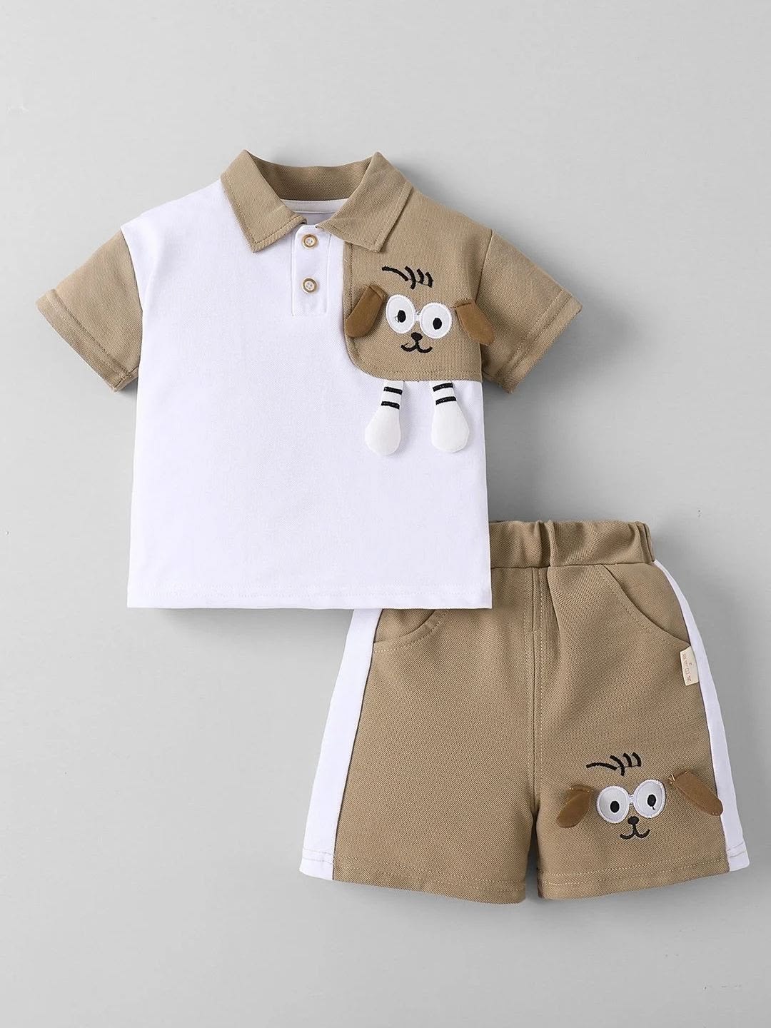 Cute Puppy Pocket Polo T-Shirt & Shorts Set