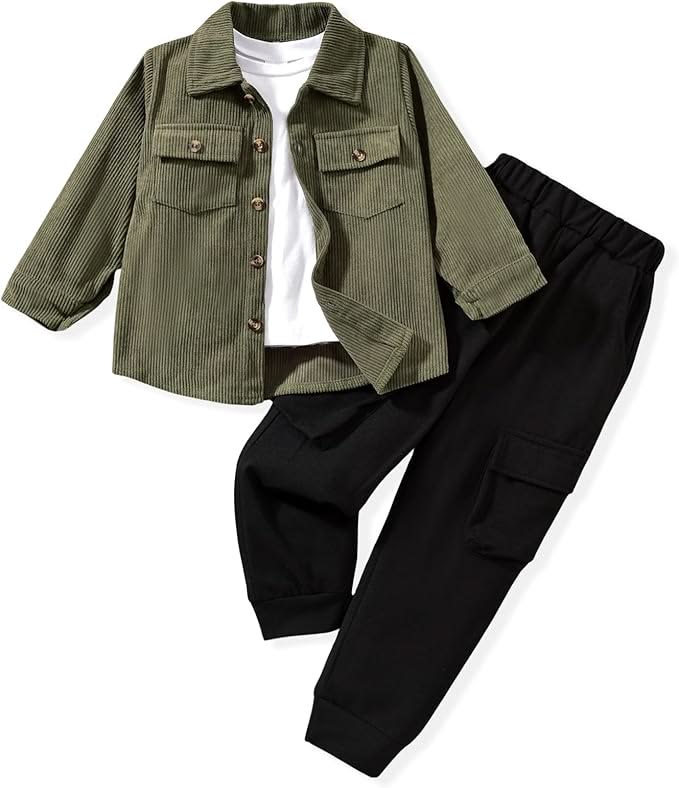 Olive Utility Jacket & Black Cargo Pants Set
