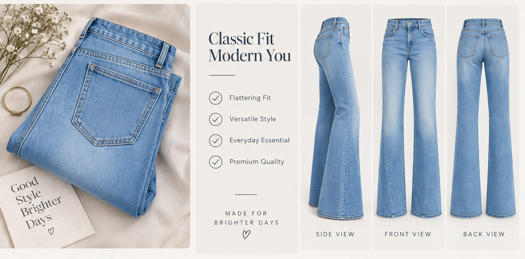 Women Light Blue Wide Leg Jeans