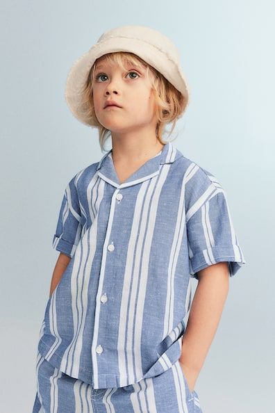 Blue Striped Shirt & Shorts Set