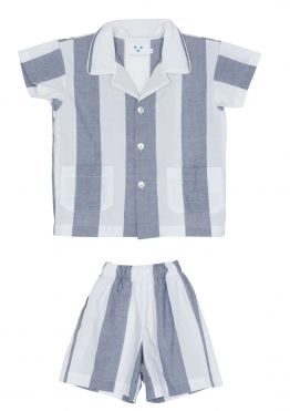 Blue Striped Shirt & Shorts Set