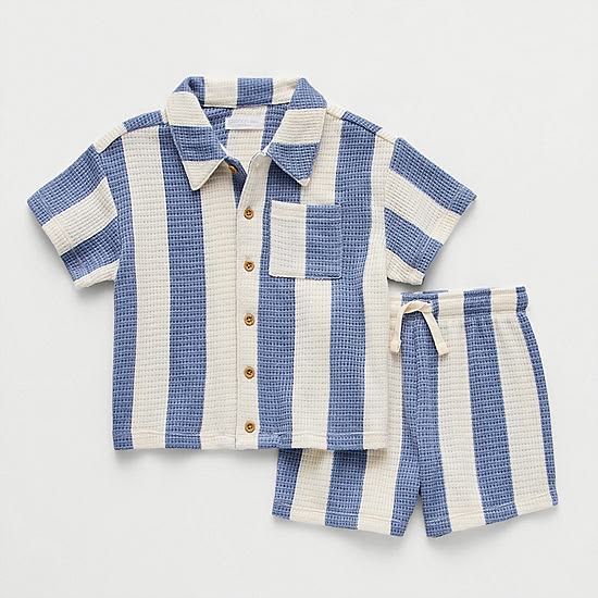 Blue Striped Shirt & Shorts Set