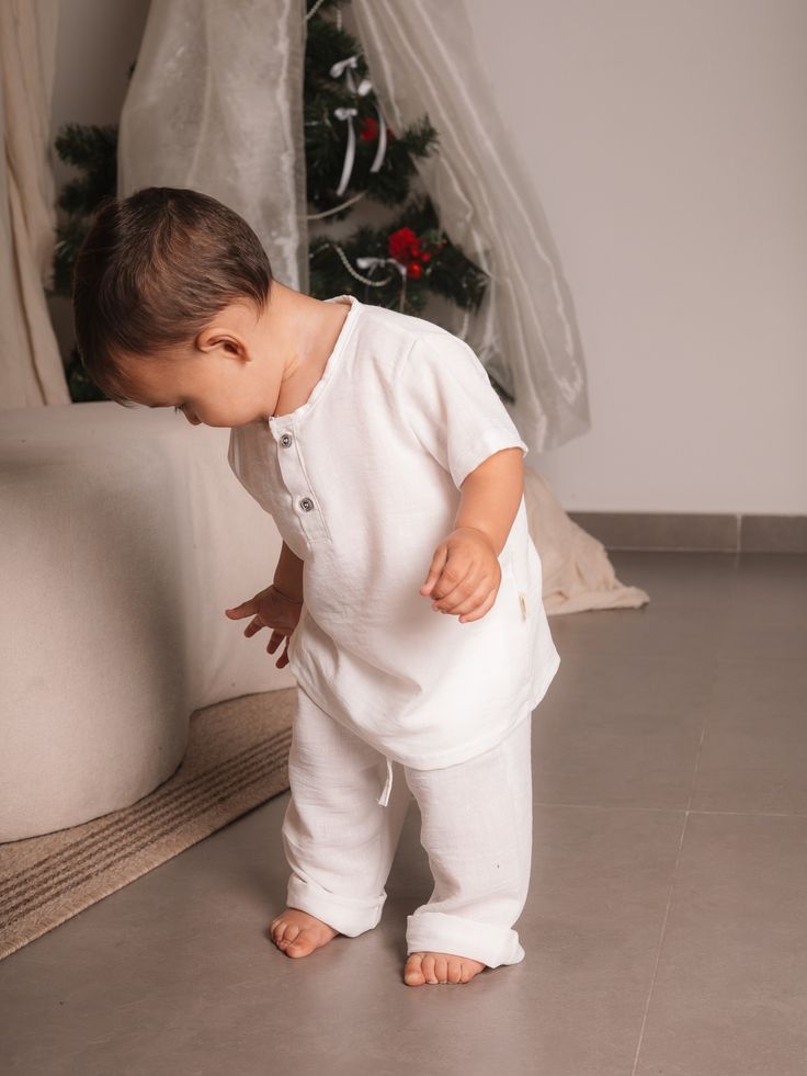 White Kurta Style Shirt & Pajama Set