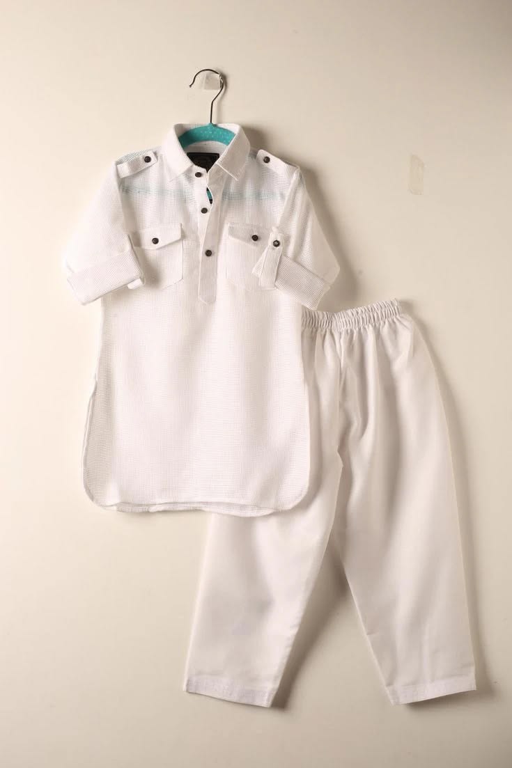 White Kurta Style Shirt & Pajama Set