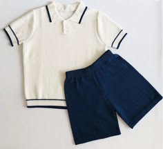 Cream Polo T-Shirt & Navy Shorts Set