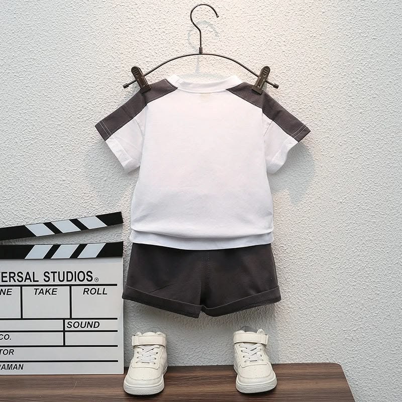 Cream Stripe T-Shirt & Brown Shorts Set