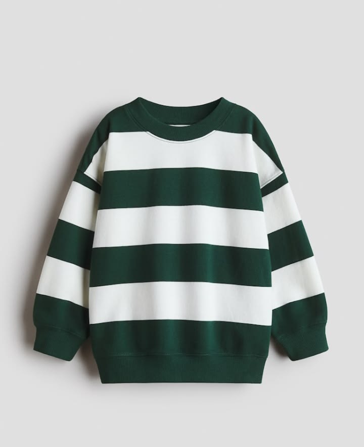 Green & White Striped Sweatshirt