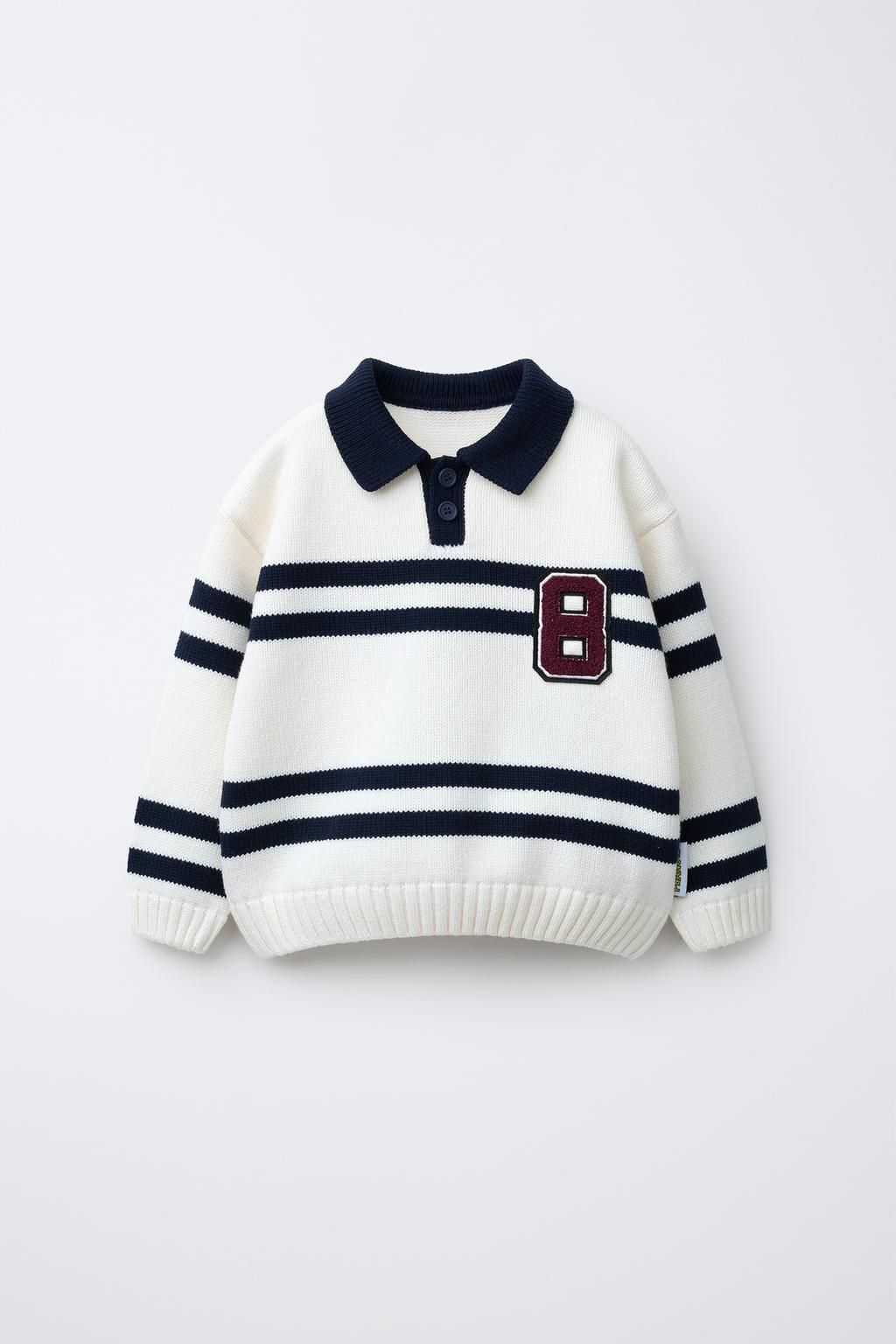 White & Navy Number 8 Polo Sweater
